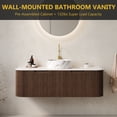 thumbnail image 7 of 48" Curved Edges Striped Bathroom Vanity with Sink, Floating Plywood Cabinet with 2 Large Drawer, Ceramic Vessel Basin & Artificial Marble Top - Dark Walnut Wood Grain Color Pre-assembled Vanity, 7 of 7