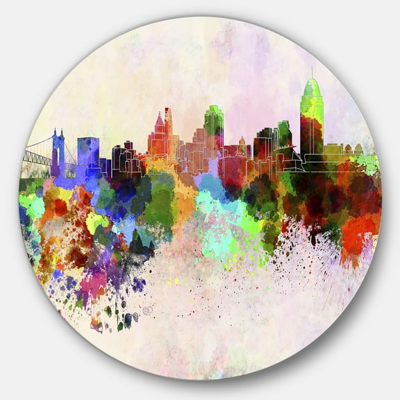 Designart 'Cincinnati Skyline' Disc Cityscape Metal Artwork Print