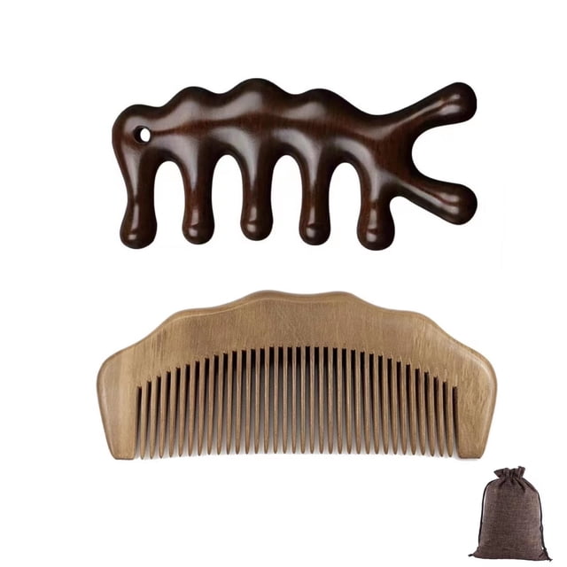 Sanlusan-peine de madera natural para masaje de cabello, 2 uds., masajeador de cabeza de madera antiestático, estrés para el cuero cabelludo, peine para parto, cuero cabelludo gua sha