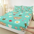 thumbnail image 3 of jejeloiu Kawaii Bear Loves Twin Sheet Sets,Cute Daisy Flowers Twin Fitted Sheet,Rustic Bee Flat Sheet For Girls Kids,Microfiber Bedroom Decor,3 Pieces, 3 of 7