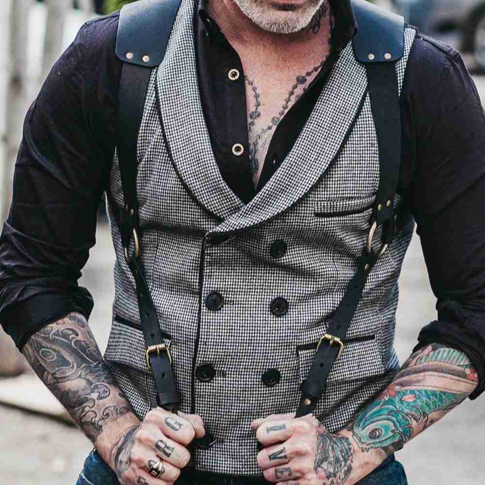 Harness Leather Chest PU Adjustable Buckle Body Costume Male Punk Fashion  Gothic Metal Chain Halter …See more Harness Leather Chest PU Adjustable
