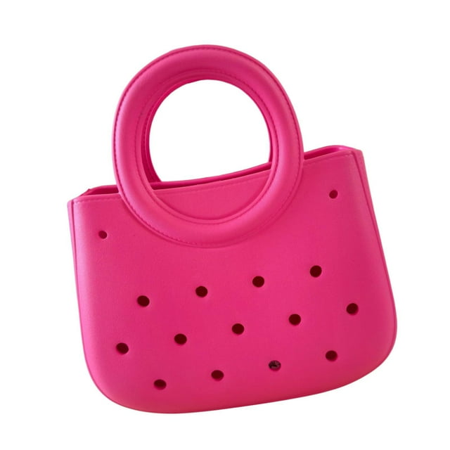 Bolsa de playa para mujeres Impermeable para el agua Pequeña bolsa Multipropósito de almacenamiento de verano con agujero Rosa