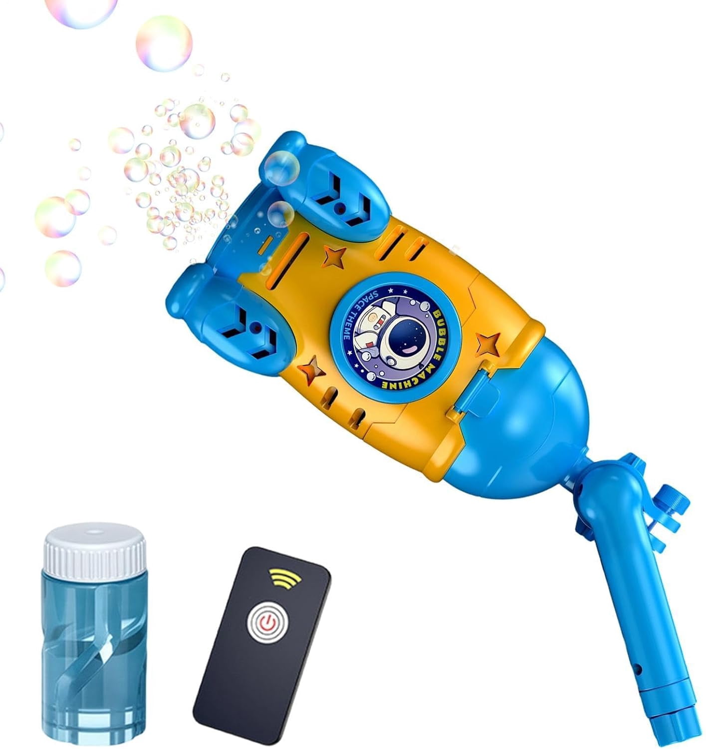 Remote Control Bubble Machine for Kids, Handlebar Mount Bubble Blower with LED Lights, Outdoor Ride-On Bubble Toy for Bicycles, Strollers & Wagons, Automatic Bubble Maker for Birthday Parties