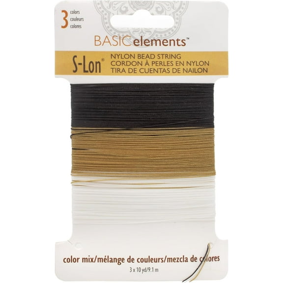 The Beadsmith S-Lon Beading Thread – 3 Colors (Black, White, Khaki), Size 2 (0.12 mm), 10 Yds Each