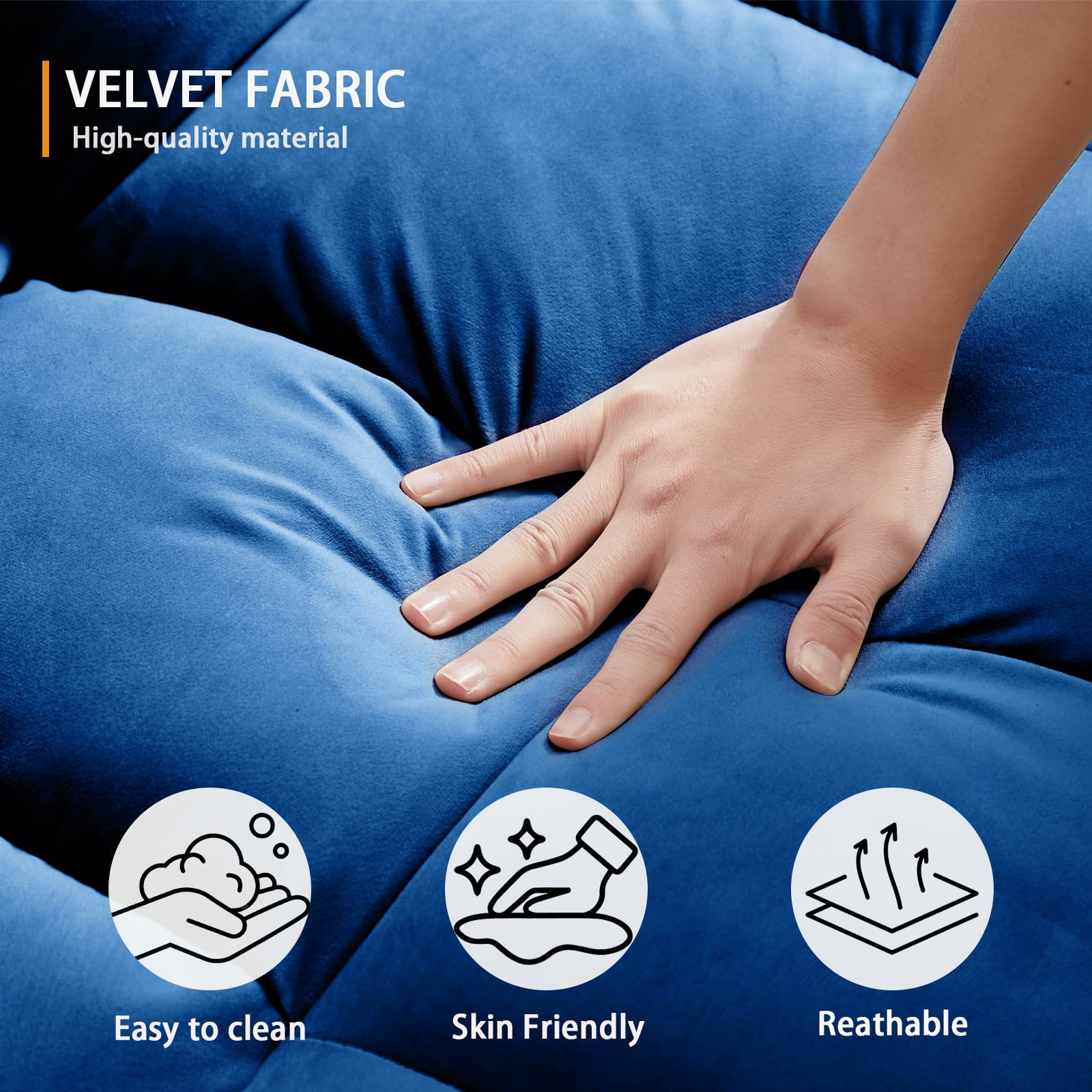 EPOWP 3 in 1 Folding Convertible Sofa Bed,55'' Pull Out Couch Bed with Side Pocket,Velvet Fabric Loveseat Sleeper Sofa with Adjustable Backrest,Easy Assembly,Perfect for Living Room,Blue