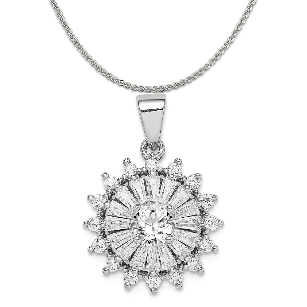 Sterling Silver Rhodium-plated Polished CZ Starburst Pendant 