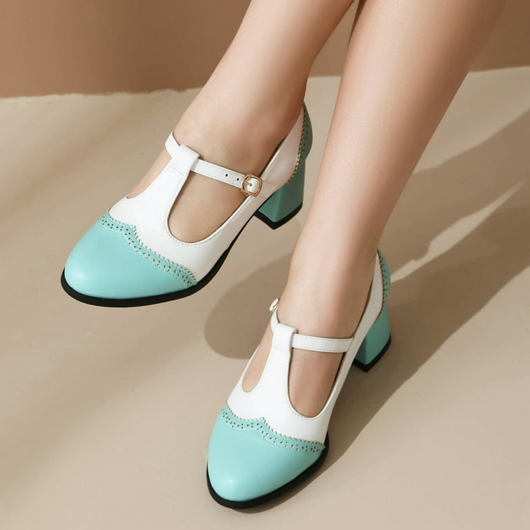 Rokment Vintage Mary Janes Lolita Dress Shoes for Women Fall Leather Color Block Chunky Block Mid Heels Ballet Flats, Women's, Size: 7, Blue Rokment Vintage Mary Janes Lolita Dress Shoes for Women Fall Leather Color Block Chunky Block Mid Heels Ballet Flats, Women's, Size: 7, Blue