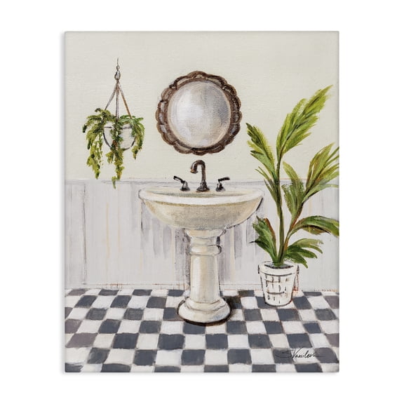 Stupell Industries Farmhouse Crisp Bathroom with Plants Canvas Art, 16 x 20, by Silvia Vassileva