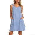 thumbnail image 4 of QSXADF Women's Summer Tank Sundress Mini Dress Fashion Casual Striped Graphic V-Neck Sleeveless Casual Regular Length Women's Dresses Vacation Dress, 4 of 5