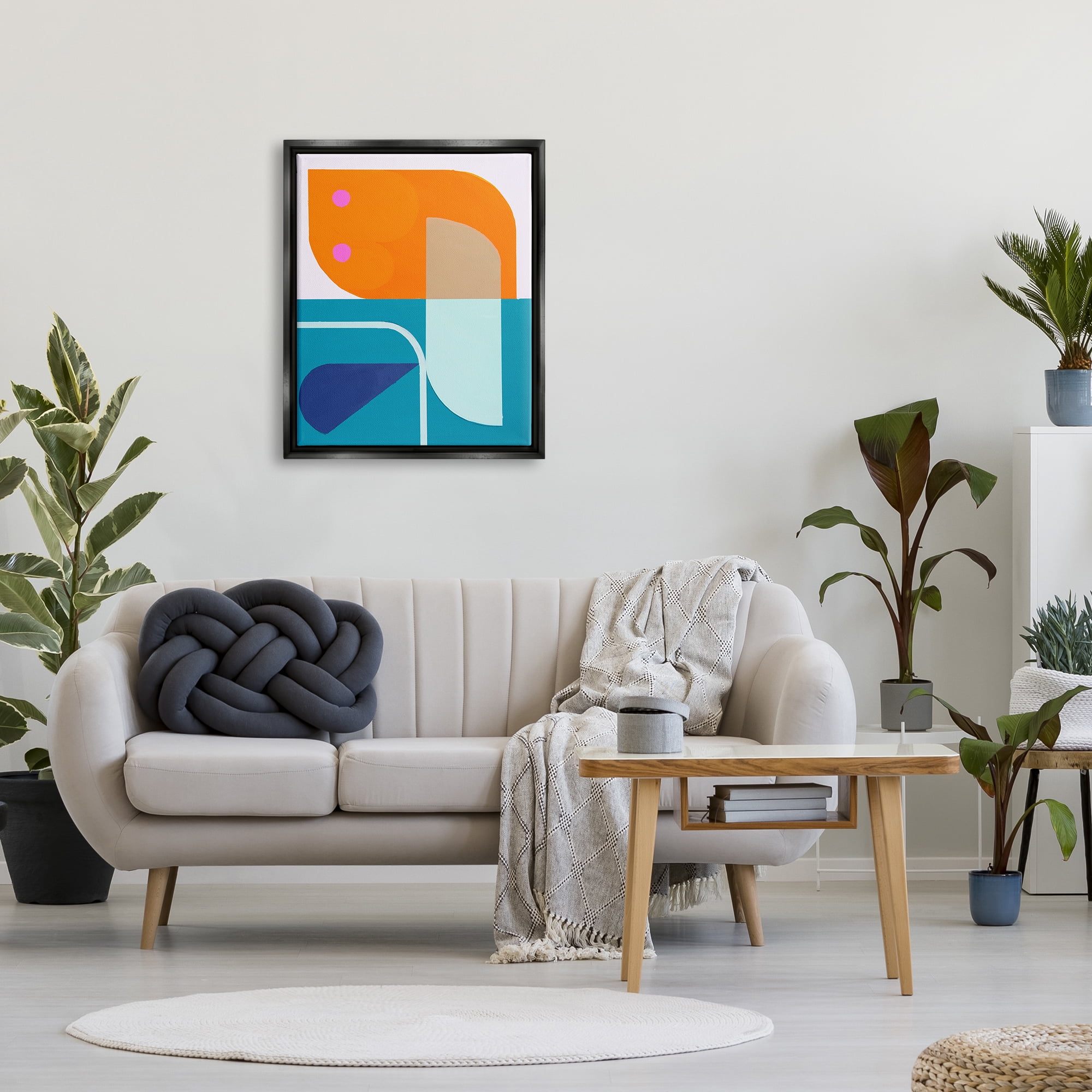 Stupell Industries Orange & Blue Contemporary Abstract Painting Black Floater Framed Canvas Art Print Wall Art, 25 x 31
