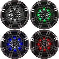 Kicker Marine Stereo 2- Pair (4-Speakers) Kicker 6.5 195W LED Marine Audio Coaxial Stereo Multi Color LED Lights, Charcoal Grills ()