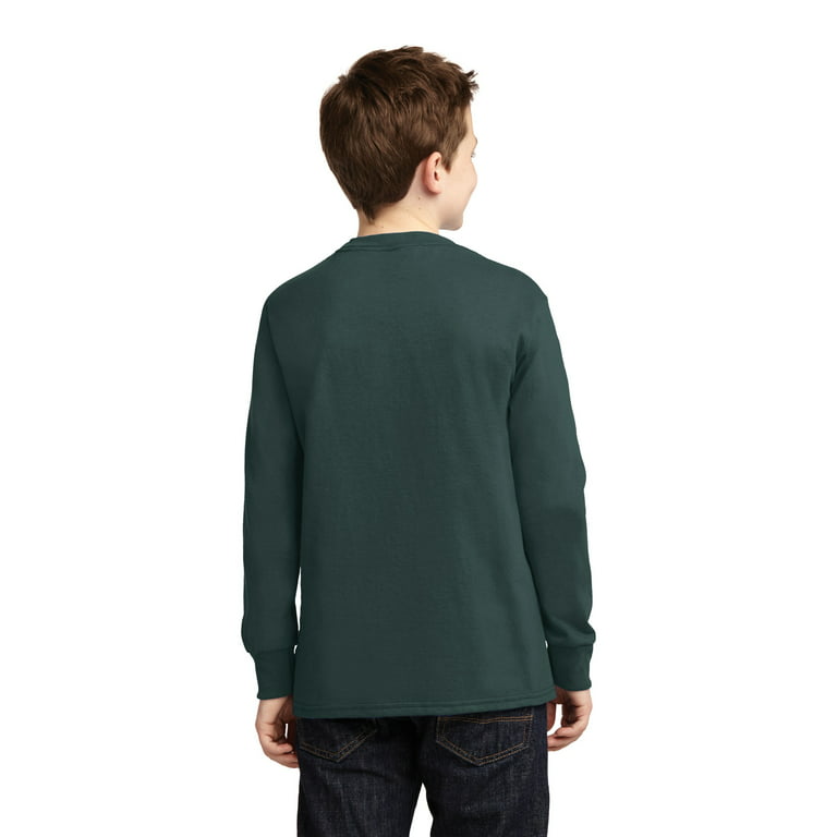 Port & Company Youth Long Sleeve Core Cotton Tee-L (Dark Green