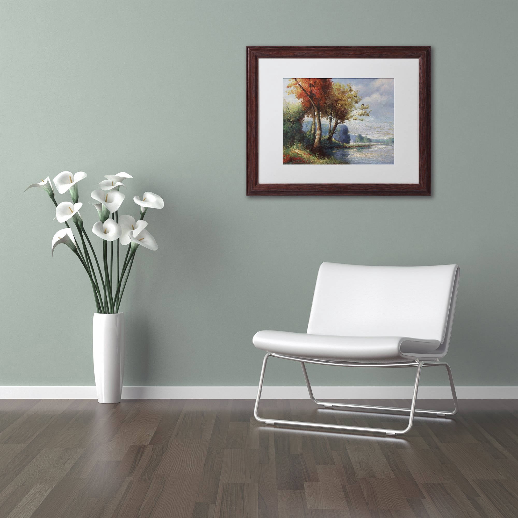 Trademark Fine Art "Corot Tribute" Canvas Art by Daniel Moises, White Matte, Wood Frame