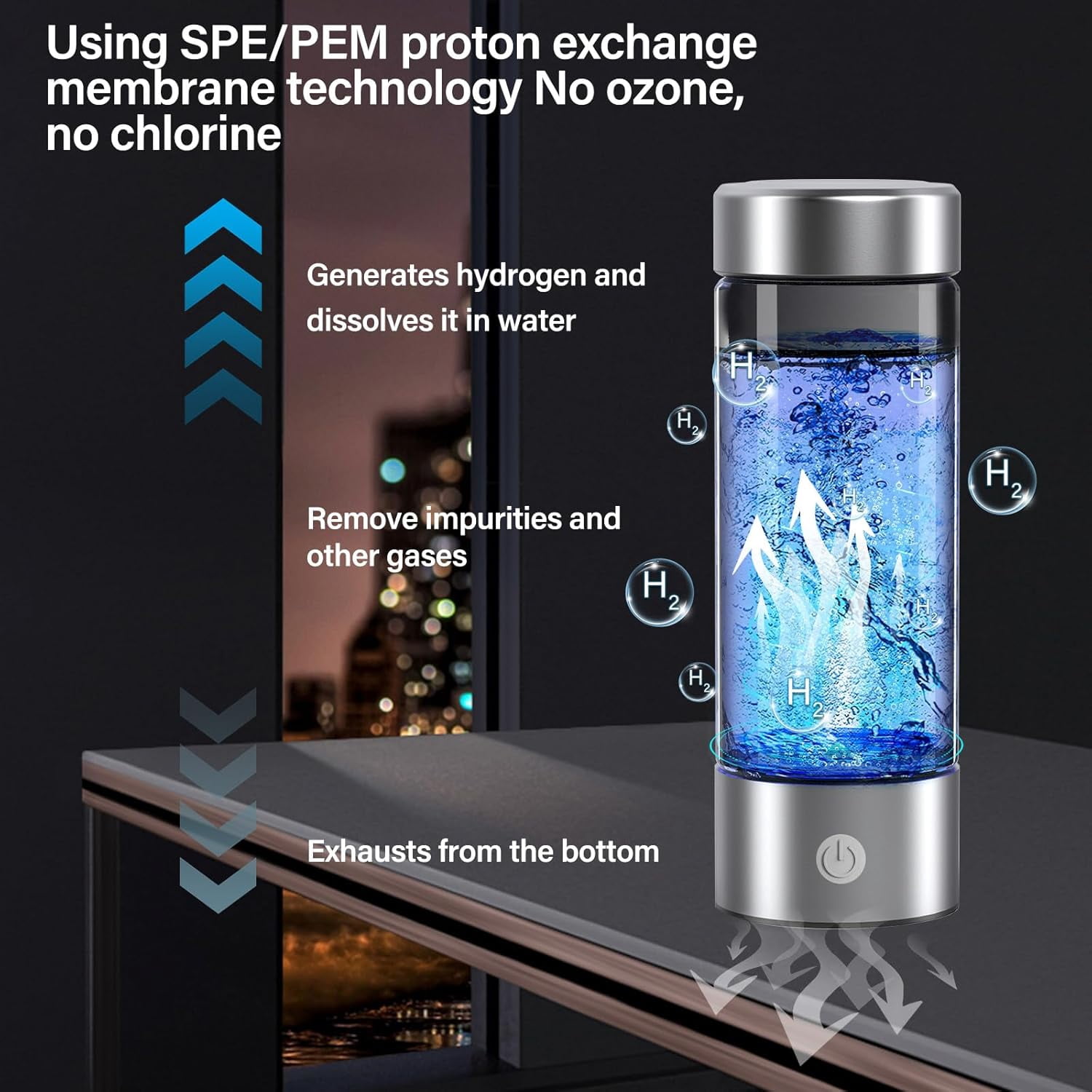 Hydrogen Water Bottle, 3000PPB Portable Hydrogen Water Ionizer Machine, Rechargeable Hydrogen Water Bottle Generator,with SPE & PEM, Hydrogen Water Cup for Exercise, Travel, Home, Office