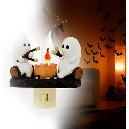 

Ghost Campfire Flickering Nightlight Ghost Roasting S mores At Campfire Nightlight Faux Campfire Night Light Plug into Wall Spooky Fire Marshmallow Night Light Halloween Gifts