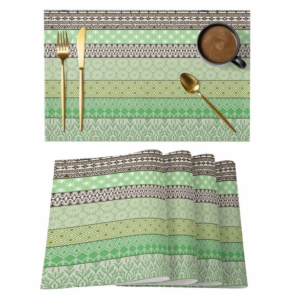 Placemats Set of 8, Sage Green Grey Boho Woven Placemat, Linen Place Mats for Kitchen/Dining Tables, Vintage Ethnic Tribe Abstract Art Washable Table Mats for Party