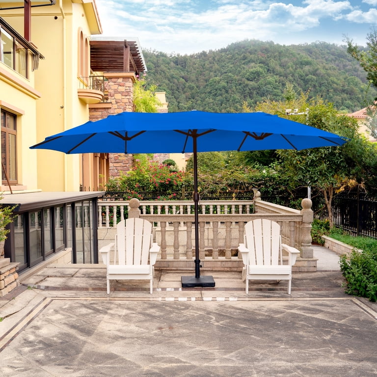 15 foot offset patio umbrella TANGKULA FT Double-Sided with Crank Handle, Vented Tops, Large Outdoor Rectangle Market Twin Umbrella with 10-Rib Metal Structure, Table Umbrella for Poolside Deck Lawn Garden (Coffee) Its innovative offset tilt design allows you to easily angle the broad canopy to track the sun FUFU&GAGA 15 ft. Large Market