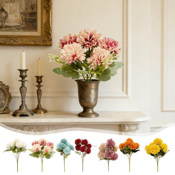 Artificial Flowers Boho Fall Decorations for Home Multicolor 11.8in Fake Hydrangea Silk Flowers for Decoration 6-Head Chrysanthemum Bouquet by Xuniizn