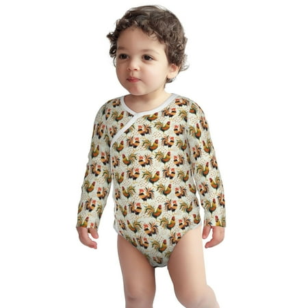 

Fotbe Colorful Roosters Pattern Unisex-baby Long-sleeve Bodysuit Long Sleeve Bodysuits One-piece 100% Organic Cotton for Infant Baby Boys Unisex-12 Months
