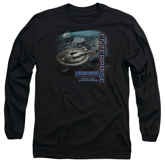 Star Trek Enterprise Nx 01 Long Sleeve Adult 18/1 T-Shirt Black
