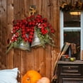 thumbnail image 2 of Rustic Christmas Hanging Bells Decoration with Red Plaid Bow and Berries for Holiday Home Decor, 2 of 5