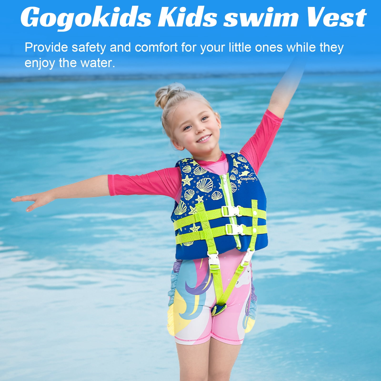 Gogokids Kids Swim Vest Life Jacket-Toddler Float Buoyancy Swimsuit Trainer Vests Swim Aid Jacket for Age 1-9 Years, Blue