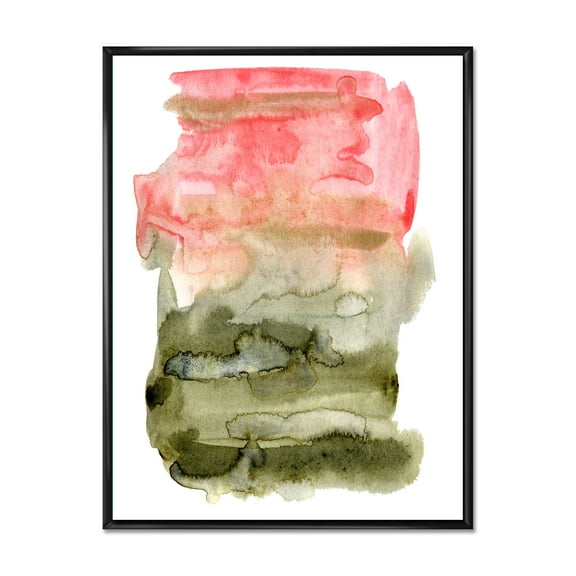 Designart 'Red Pink and Green Abstract Clouds' Modern Framed Canvas Wall Art Print