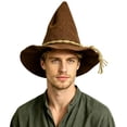 thumbnail image 4 of BRGZLK Witch Wizard Hat for Adults Men Women Stylish Felt Wide Brim Pointed Halloween Wizard Witch Hats Halloween Scarecrow Cosplay Costume Accessories 2026 Brown Free Size, 4 of 4