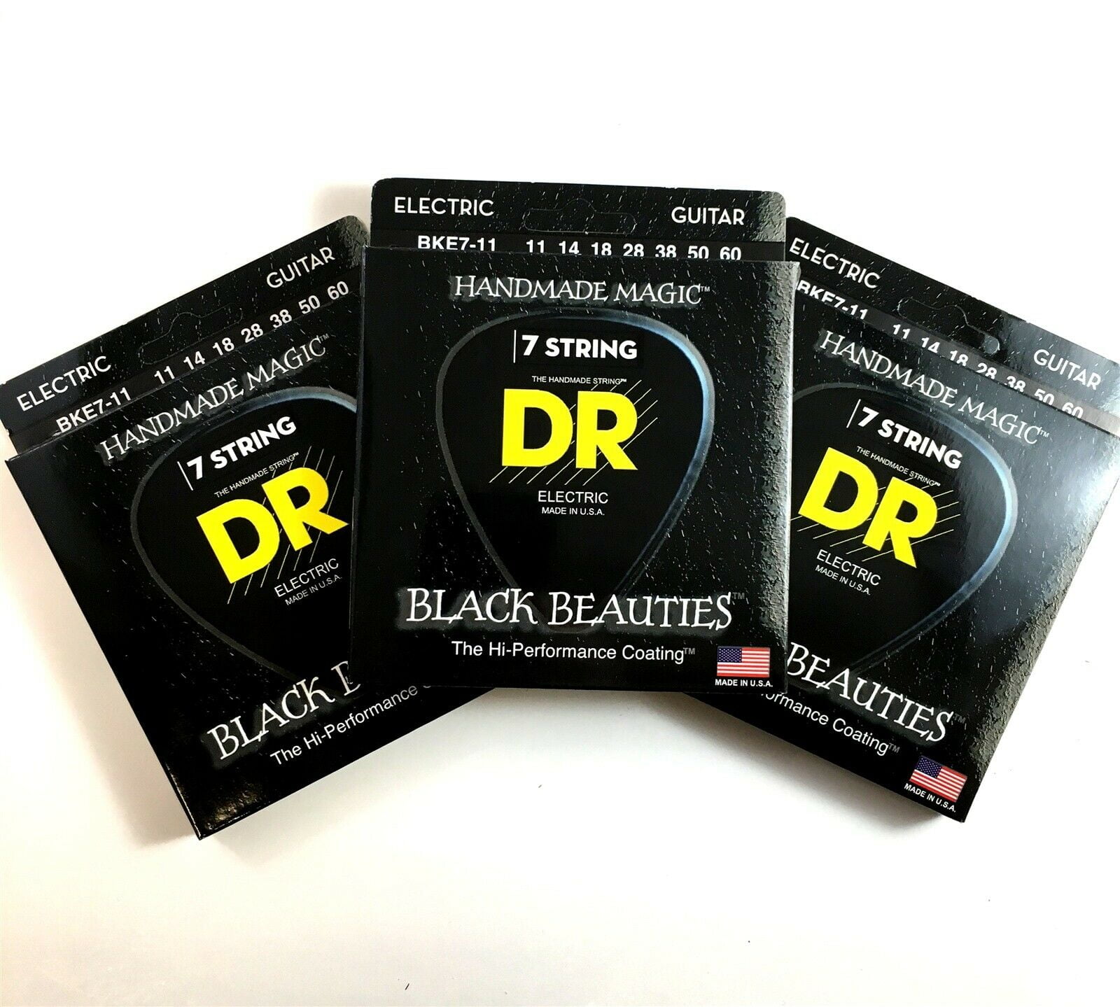 DR Guitar Strings 7-String Electric 3-Pack K3 Black Beauties Coated 11-60