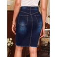 thumbnail image 6 of Dark Wash High-Waist Raw Hem Pencil Denim Skirt For Women, 6 of 8