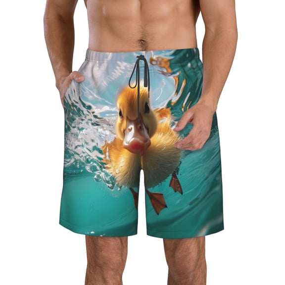 Logiee Underwater Swimming Duck Print Mens Swim Trunks Quick Dry Board Shorts,Breathable Hawaii Beach Shorts Swimwear Bathing Suits-Small