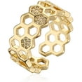 thumbnail image 5 of Cubic Zirconia Bee Honeycomb Ring Open Engagement Statement Wedding Stacking Finger Rings Adjustable Fashion Diamond Crystal Unique Thumb Ring Cute Jewelry for Women Men, 5 of 10
