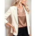 thumbnail image 4 of Women Silk Satin Tops Cap Short Sleeve Blouse V Neck Shirts Business Casual Outfits Khaki L, 4 of 7