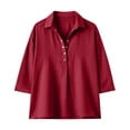 thumbnail image 4 of Elegyee Women's 3/4 Sleeve Loose Polo Shirt Casual Solid V Neck Collared Breathable Shirt, 4 of 4