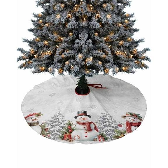 Christmas Christmas Tree Skirt 36 Inches Large Christmas Skirt Tree, Xmas Snowman Tree Botanical Gray Tree Skirt Christmas Decorations for Fireplace Party Holidays Indoor Outdoor