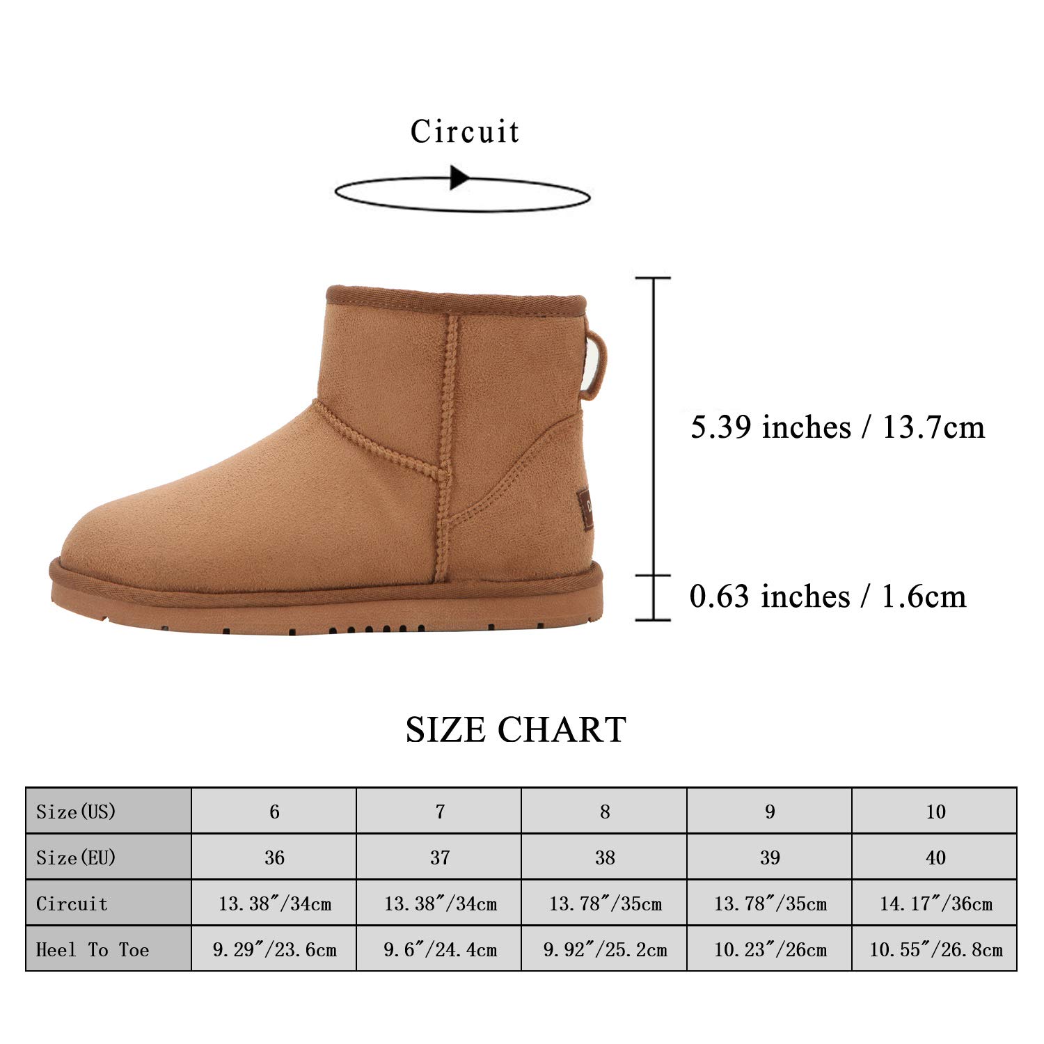 CLPP'LI Womens Classic Mini Winter Snow Boots - Tan - 9 - image 3 of 5