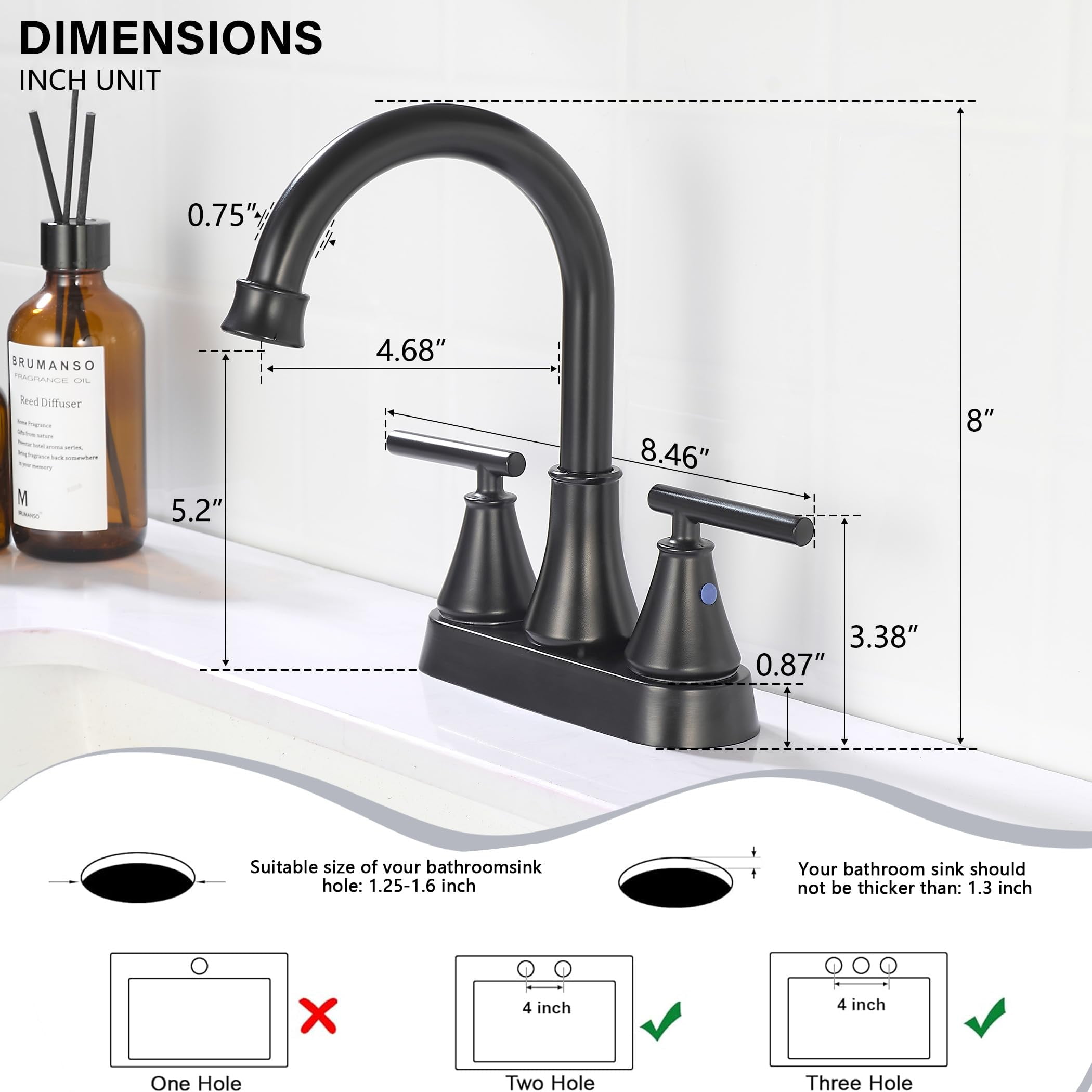Kede Bathroom Sink Faucet 4 Inch 2 Handle Centerset Lead-Free Matte Black Modern Bathroom Faucet Vanity Faucet with Pop-up Drain Stopper and Supply Hoses