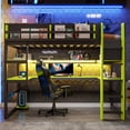 thumbnail image 2 of Twin Size Wood Loft Bed with Desk, Side Storage Rack, Multi-Shelves & RGB Light,Green, 2 of 11