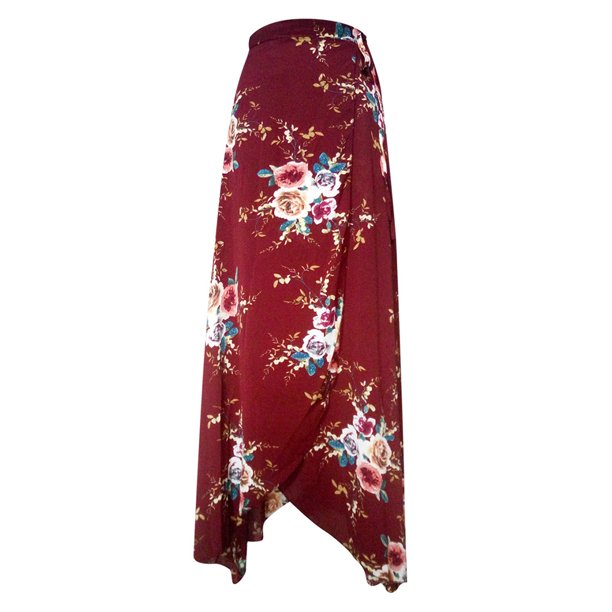 Worallymy Falda Larga Estampado Floral Ropa de Verano para Mujer Falda con Abertura con Cordones Vino Rojo XL Worallymy JD735802947