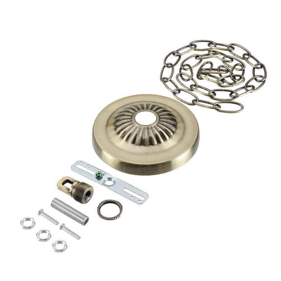 Aspen Creative 21515-21 Transitional Fixture Canopy Kit, 4-3/4 Diameter with Collar Loop, 1" Center Hole, Antique Brass, 3Ft Heavy Chain, 1 Sets/Pack