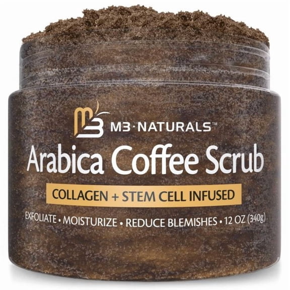 M3 Naturals Arabica Coffee Exfoliating Body Scrub with Collagen and Stem Cell, 12 oz