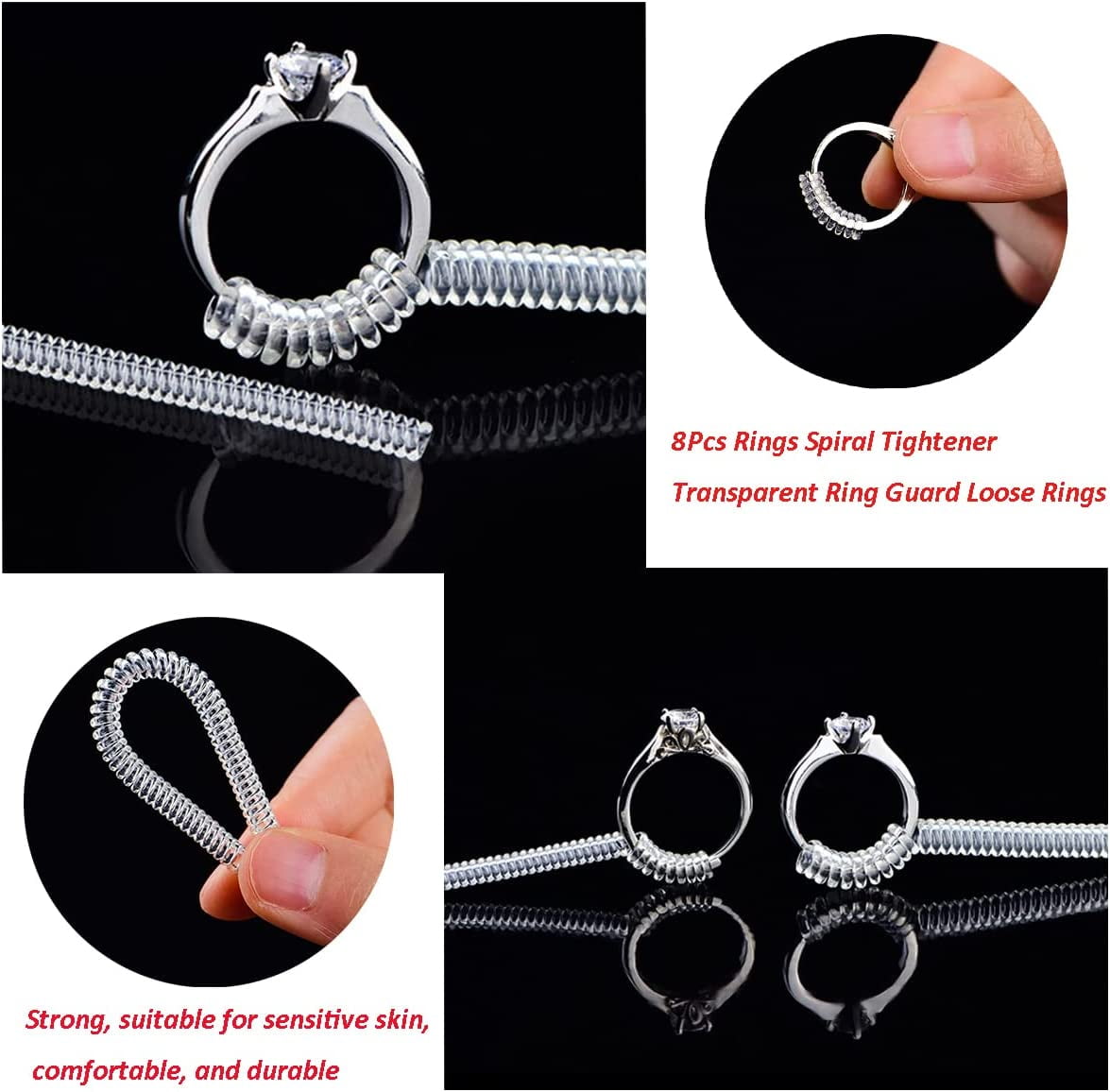 2pcs Transparent Ring Guard Size Adjuster for Loose Rings Spiral Coil Ring Fitter Tightener (3mm for Women+5MM for Men), Adult Unisex, Clear