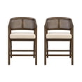 thumbnail image 3 of Christopher Knight Home Mid-Century Modern 24" Counter Stools, Cane Backs, Solid Wood, Beige+Walnut, Set of 2, 3 of 8