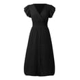 thumbnail image 4 of Youmylove Women's Summer Dresses Elegant Empire Waist Midi Dress Lace Jacquard Hollow Out Slim V Neck Casual A-Line Tiered Sundress Stylish Party Midi Dress, 4 of 5