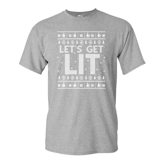 Let's Get Lit Deer Ugly Christmas Funny DT Adult T-Shirt Tee