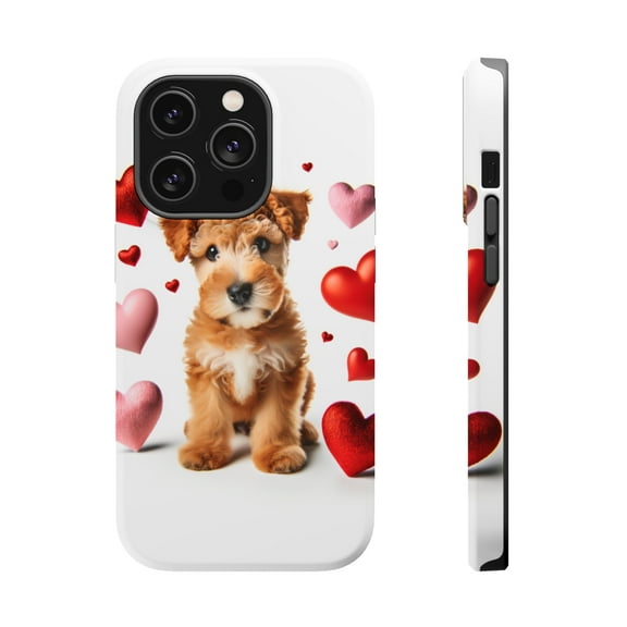DistinctInk Tough Case for Apple iPhone 15 PRO (6.1" Screen), Compatible with MagSafe Charging - Valentine's Day Lakeland Terrier Puppy