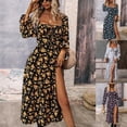 thumbnail image 2 of Spring Print Long-Sleeved Square Neck Slit Dress, 2 of 6