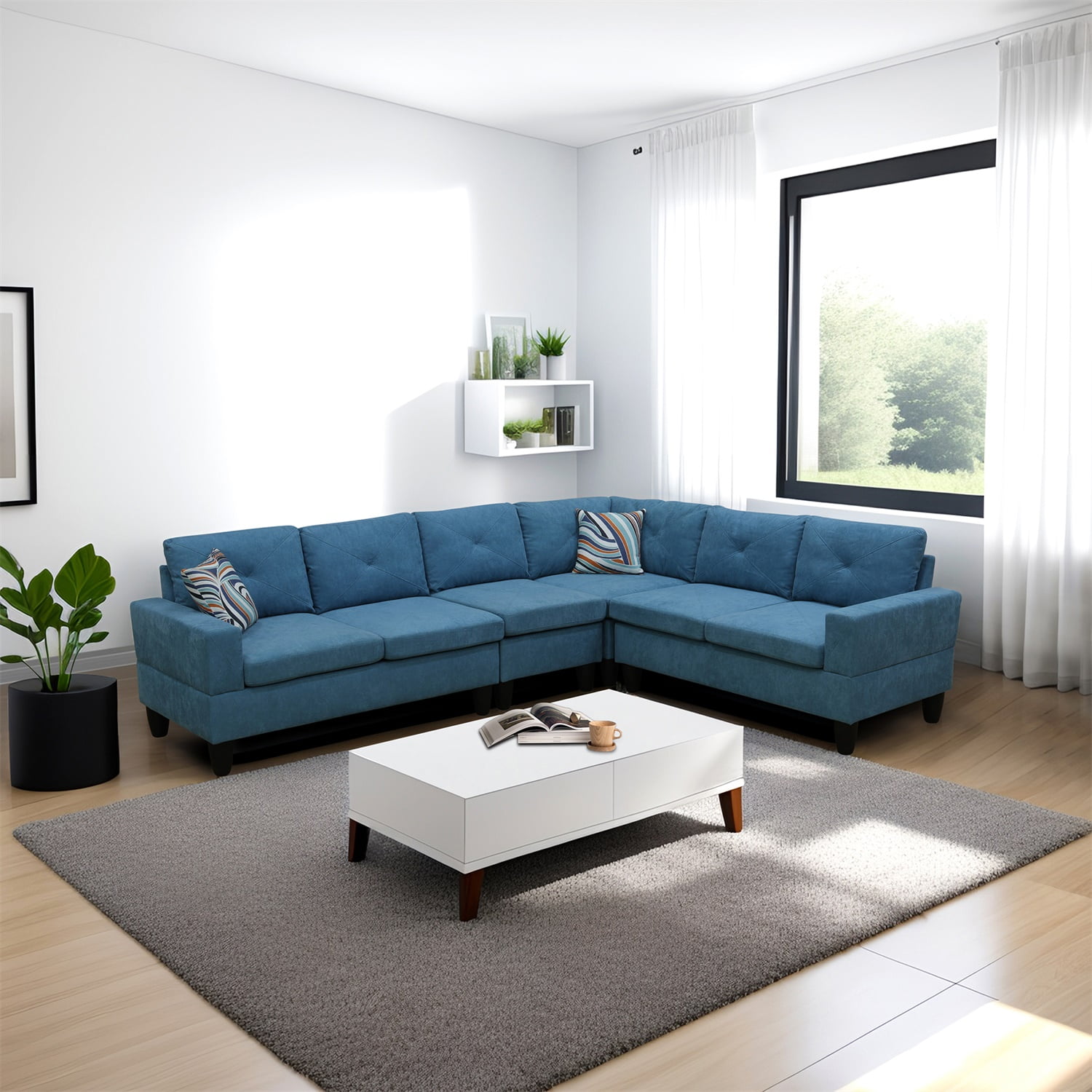 Hommoo Sofa Set,Calico 4-Piece Couch Living Room Sofa Set,Sectional Couches for Living Room,Lake Blue