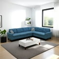 thumbnail image 2 of Hommoo Sofa Set,Calico 4-Piece Couch Living Room Sofa Set,Sectional Couches for Living Room,Lake Blue, 2 of 11