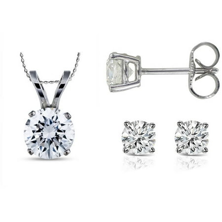 Chetan Collection 0.40 Carat T.W. Diamond 10kt White Gold Round-Shape Pendant and Earring Set